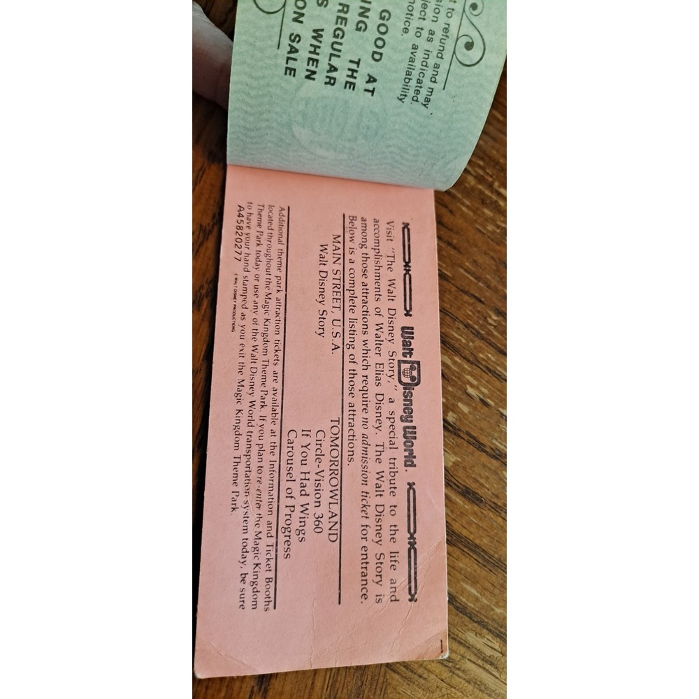 1970s VTG Disney World Magic Kingdom "A" Ticets 12 Adventures In The Magic... - Picture 3 of 4